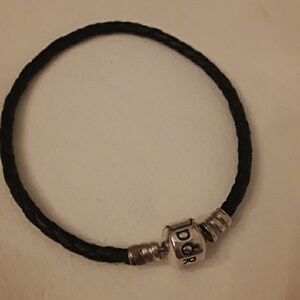 Pandora black braided leather charm bracelet  925 ALE